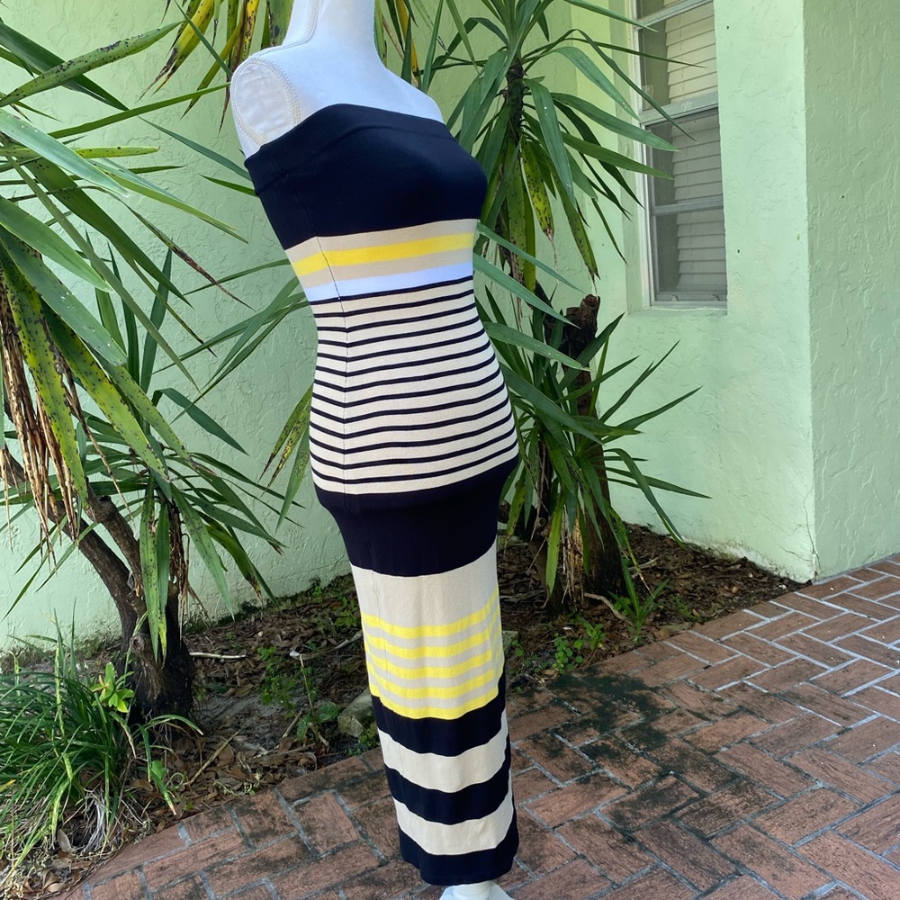 Black Tan Yellow Striped tube dress